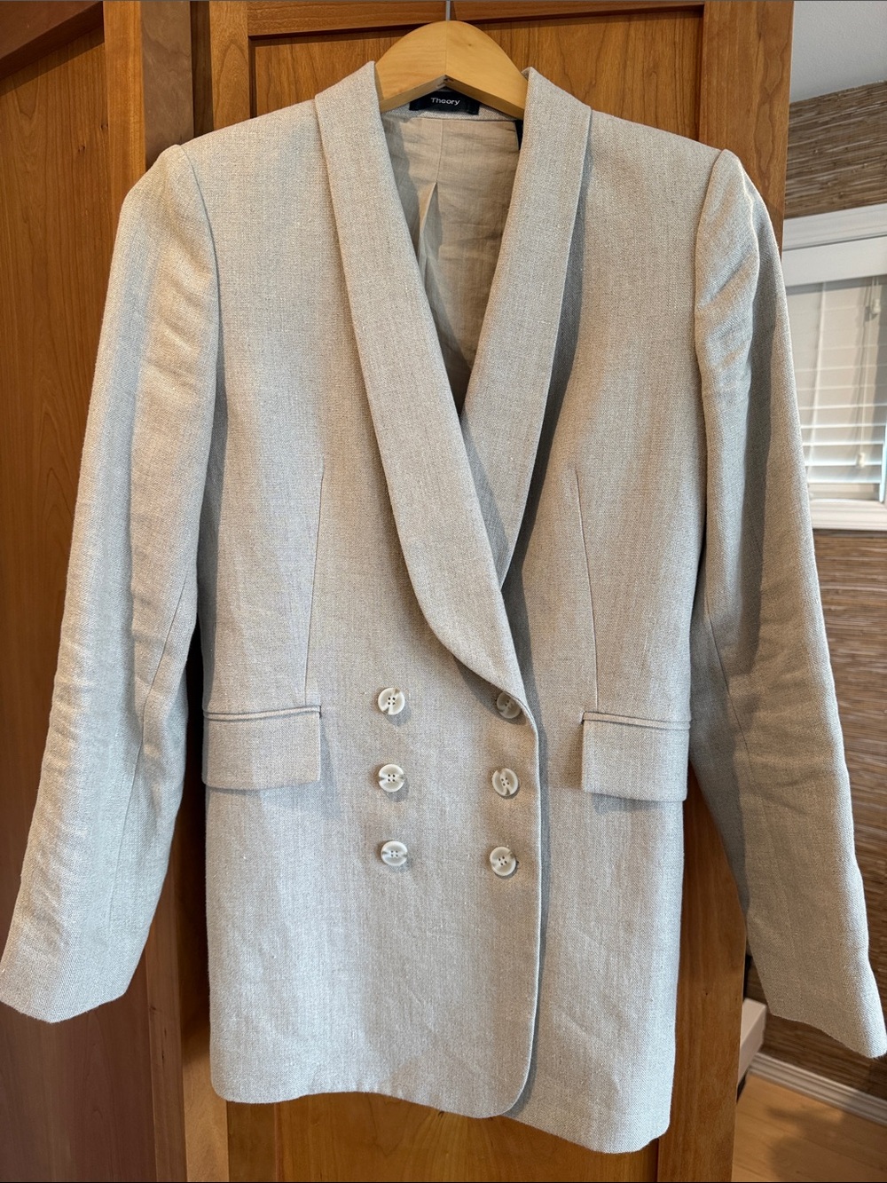 Theory Light Beige Double-Breasted Blazer Jacket